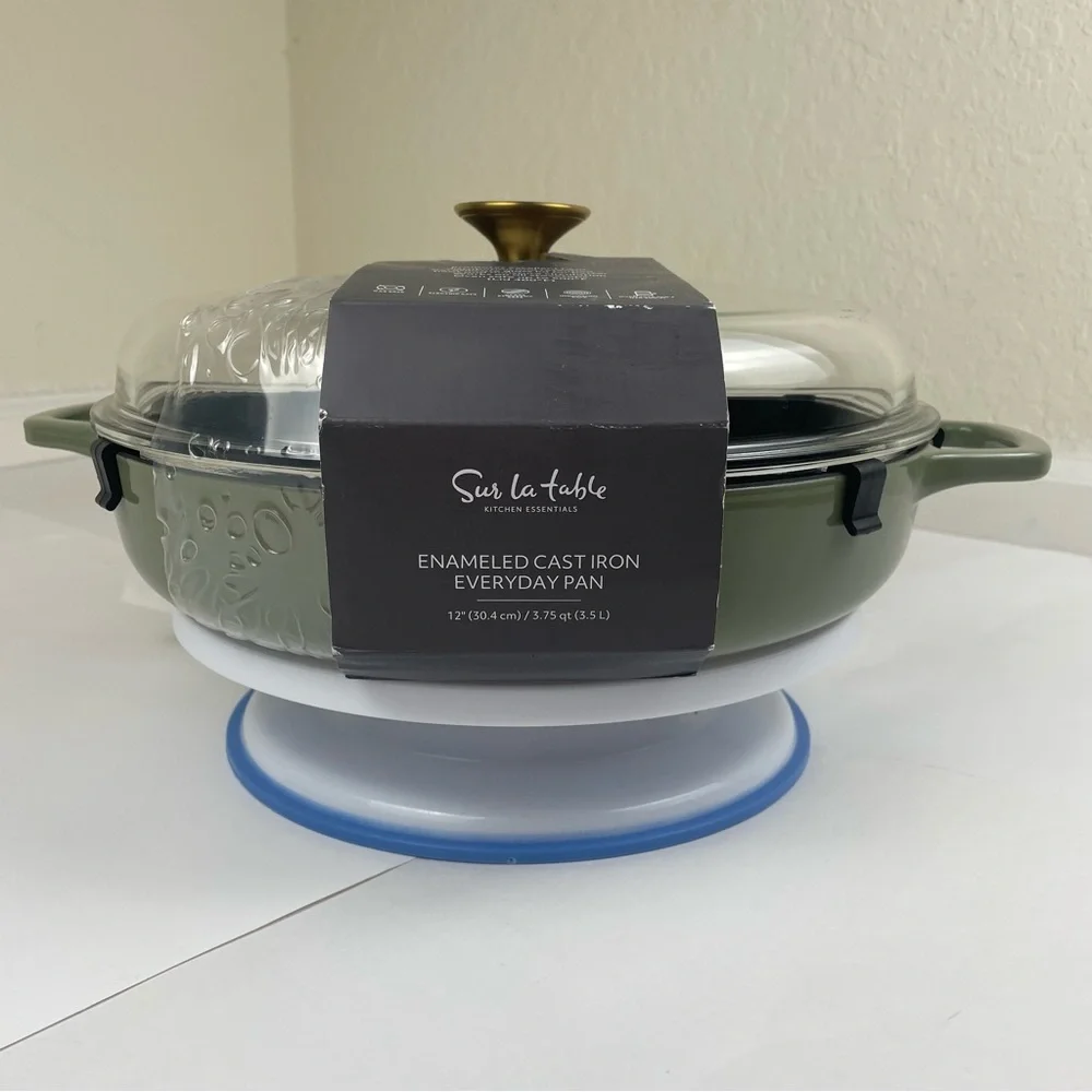 Sur La Table 3.75 Qt Enamel Cast Iron Braiser Pan W/ Glass Lid Green NEW